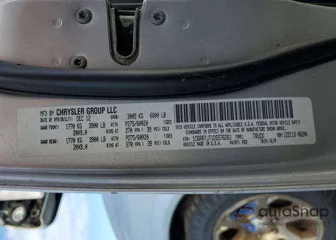 2013 Ram 1500 Laramie z USA, uszkodzony, nr VIN 1C6RR7JT1DS576261